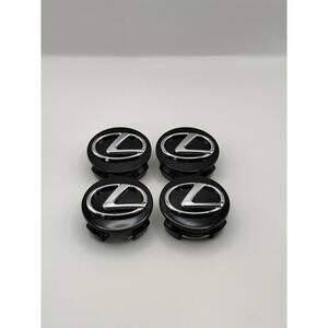 Set of 4 62mm Gloss Black Wheel Center Caps Chrome Emblem for Lexus